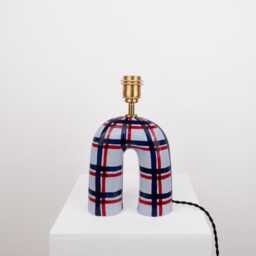 Handmade Blue Gingham Ceramic Lamp Artisan Home Lighting - thumbnail 4
