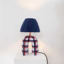 Handmade Blue Gingham Ceramic Lamp Artisan Home Lighting - thumbnail 2