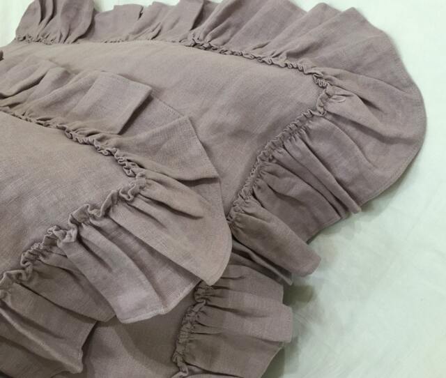 Orchid Euro Sham Cover W. Country Ruffle Hem, Linen Euro Pillow Sham Covers, 12x16, 16x16, 18x18, 20x20, 24x24, 26x26 Or Custom Size - image 1