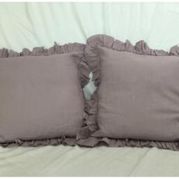Orchid Euro Sham Cover W. Country Ruffle Hem, Linen Euro Pillow Sham Covers, 12x16, 16x16, 18x18, 20x20, 24x24, 26x26 Or Custom Size - thumbnail 2