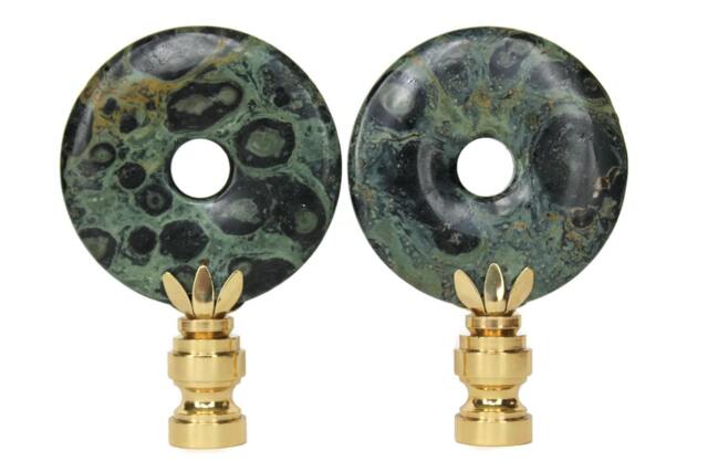 Kambaba Jasper Lamp Finials - Deep Green & Black Tones On Shiny Brass Hardware A Single Finial Or Matching Pair - image 1