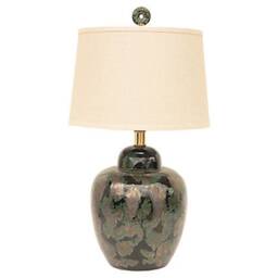 Kambaba Jasper Lamp Finials - Deep Green & Black Tones On Shiny Brass Hardware A Single Finial Or Matching Pair - thumbnail 2