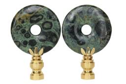 Kambaba Jasper Lamp Finials - Deep Green & Black Tones On Shiny Brass Hardware A Single Finial Or Matching Pair - thumbnail 1