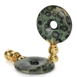 Kambaba Jasper Lamp Finials - Deep Green & Black Tones On Shiny Brass Hardware A Single Finial Or Matching Pair - thumbnail 4