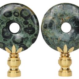 Kambaba Jasper Lamp Finials - Deep Green & Black Tones On Shiny Brass Hardware A Single Finial Or Matching Pair - thumbnail 3