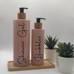 Personalised Pink Tubular Soap Dispenser Bottle With Black Bamboo Pump 250Ml & 500Ml - thumbnail 2