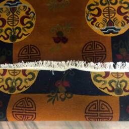Tibetan Wool Rug Handknotted Beige 3x6Ft Nepal - Traditional Buddhist Meditation Carpet - thumbnail 2