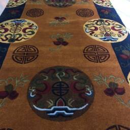 Tibetan Wool Rug Handknotted Beige 3x6Ft Nepal - Traditional Buddhist Meditation Carpet - thumbnail 3