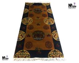 Tibetan Wool Rug Handknotted Beige 3x6Ft Nepal - Traditional Buddhist Meditation Carpet