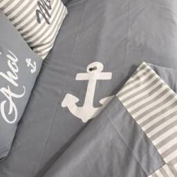 Maritime Patchwork Blanket Bedspread, Baby Gray/White Ca.130cm X 200cm - thumbnail 2