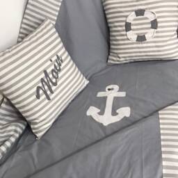 Maritime Patchwork Blanket Bedspread, Baby Gray/White Ca.130cm X 200cm - thumbnail 3