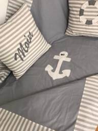 Maritime Patchwork Blanket Bedspread, Baby Gray/White Ca.130cm X 200cm