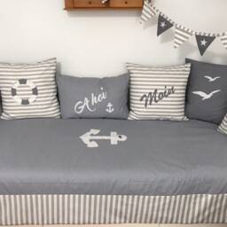 Maritime Patchwork Blanket Bedspread, Baby Gray/White Ca.130cm X 200cm - thumbnail 4