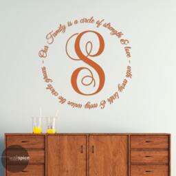 Our Family Is A Circle Of Strength & Love Monogram Initial Vinyl Wall Decal Sticker