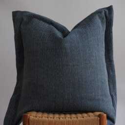 Blue Striped Pillow Sham Linen Hemp Blend, Farmhouse Boho Decor - thumbnail 2