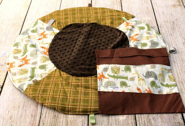 Travel Baby Play Mat - Woodland Animal Grey Plaid Playmat Gender Neutral Shower Gift Tummy Time New Sensory - image 1