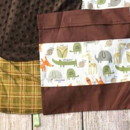 Travel Baby Play Mat - Woodland Animal Grey Plaid Playmat Gender Neutral Shower Gift Tummy Time New Sensory - thumbnail 3