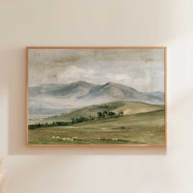 Mountain Meadow Poster, Pine Landscape Print, Nature Wall Art, Paper - image 1