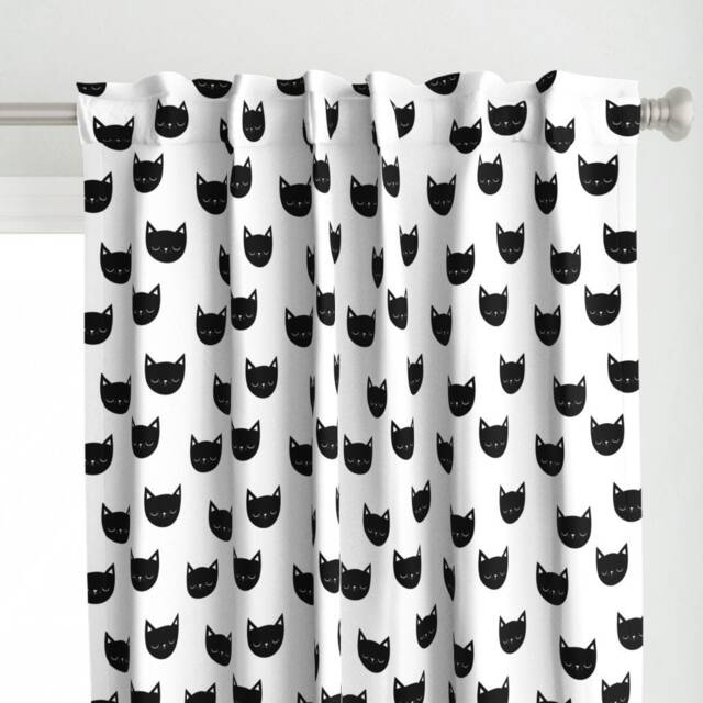 Cat Curtain Panel - Black & White Kitten Head Animal Pet Girl Nursery Monochrome Custom Kitties By Kimsa - image 1