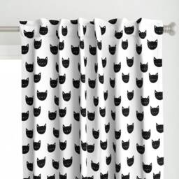 Cat Curtain Panel - Black & White Kitten Head Animal Pet Girl Nursery Monochrome Custom Kitties By Kimsa