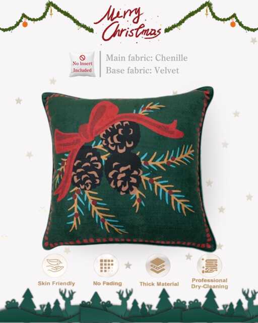 Christmas Pinecone Bow Pillow Cover, Custom Size Retro Holiday Cushion, Festive Sofa Bed Decor - image 1