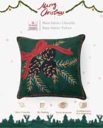 Christmas Pinecone Bow Pillow Cover, Custom Size Retro Holiday Cushion, Festive Sofa Bed Decor - thumbnail 1