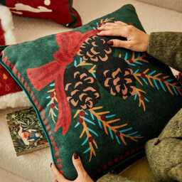 Christmas Pinecone Bow Pillow Cover, Custom Size Retro Holiday Cushion, Festive Sofa Bed Decor - thumbnail 3