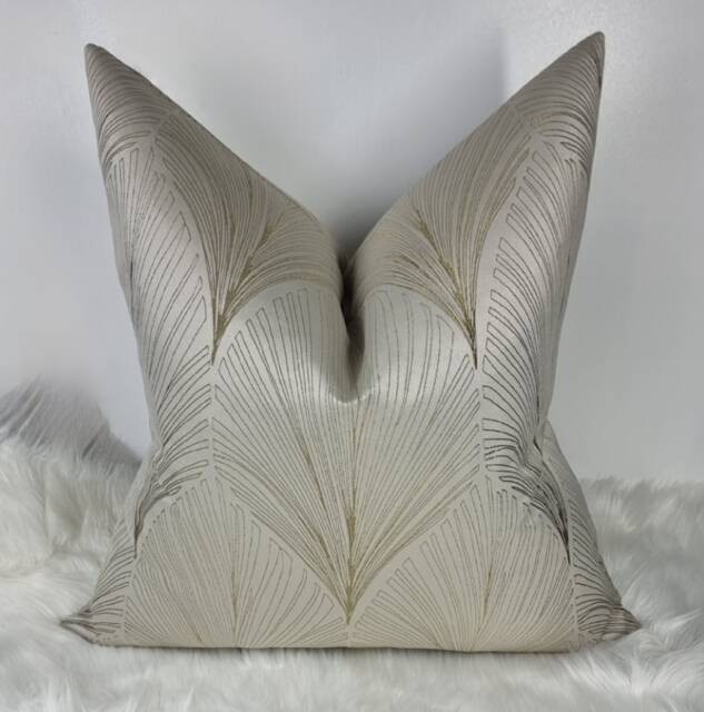 Art Deco Cushion Cover - Handmade Champagne Fan Pattern Pillow John Lewis Fabric Large Throw Glam Sofa Decor - image 1