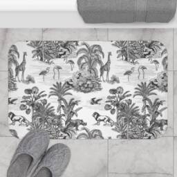Toile De Jouy Bath Mat - Non Slip Backing Vintage French Pattern Black White Exotic Animal Art Antique Garden Bathroom Decor - thumbnail 4