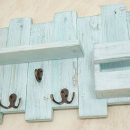 Solid Wood Entryway Organizer, Reclaimed Key Holder With Shelf & Hooks - thumbnail 2