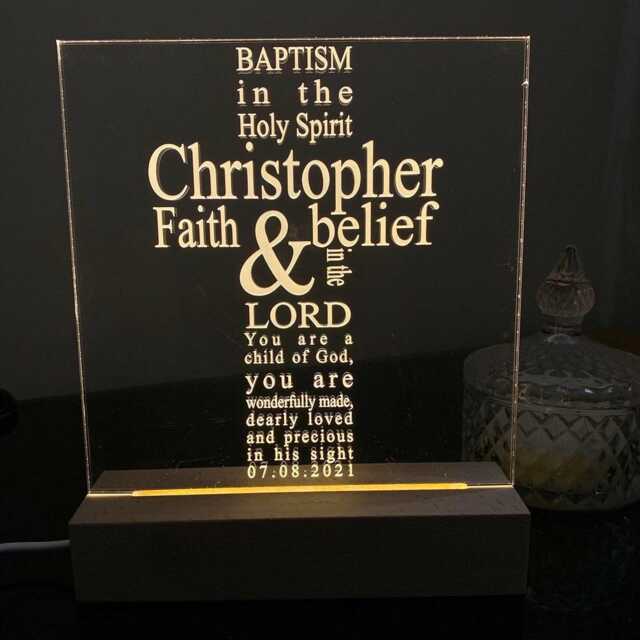 Personalised Baptism Lamp Custom Name & Date - Usb Night Light