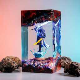 Fanmade Rellana Twin Moon Knight Resin Lamp- E-Den Rng Diorama Custom Night Light -Game Room Decor Gift For Gamers