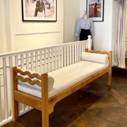 Solid Oak Linen Day Bench - Luxury Handcrafted UK Furniture Home Decor - thumbnail 2