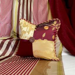 "Robert Allen Silk Pillow Cover Burgundy Red Gold Embroidered, 18""x 12" - thumbnail 2