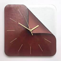 Brown Rectangle Wall Clock With Gold Brass Unique
