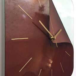 Brown Rectangle Wall Clock With Gold Brass Unique - thumbnail 2