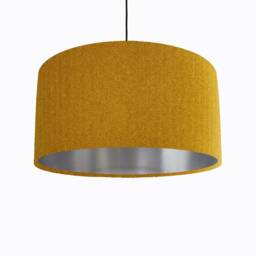 Mustard Lampshade in Herringbone Tweed & Silver Lining - thumbnail 1