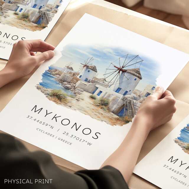 Mykonos Greece Art Print, Wall Art, Illustrations, Travel Prints, Poster, Greek Islands Wall, Wedding Gift - image 1