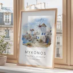 Mykonos Greece Art Print, Wall Art, Illustrations, Travel Prints, Poster, Greek Islands Wall, Wedding Gift - thumbnail 3