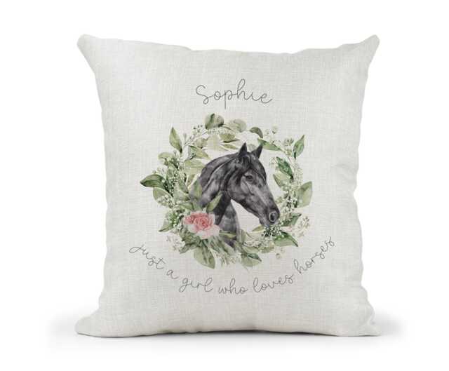 Personalised Horse Quote Cushion.. Just A Girl Who Loves Horses.. Fun Lover Gift.. Riding Jockey ..show Jumper - image 1