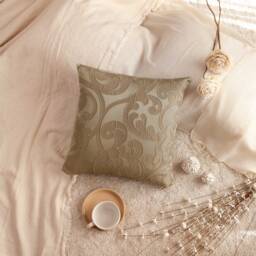 Light Tan & Pillow, Throw Pillow Cover, Decorative Covers, Cushion Toss Silk Blend Pillow, Floral Decor - thumbnail 2