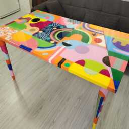 Large Handmade Colorful Resin Table, Painted Modern Art Design Bold Furniture - thumbnail 3