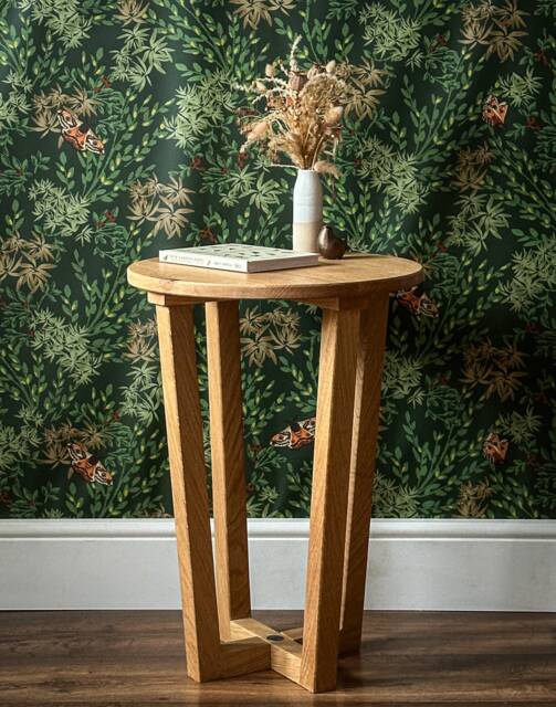 Scandinavian Furniture Tall Slim Round Oak Side Table - image 1