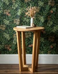 Scandinavian Furniture Tall Slim Round Oak Side Table