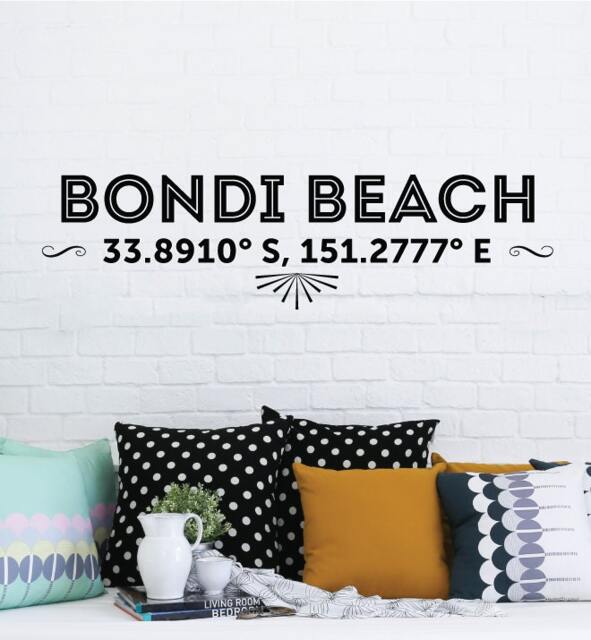 Bondi Beach Latitude Wall Sticker Decal - Quotes, Decals, Words, Inspiration, Decor, Family