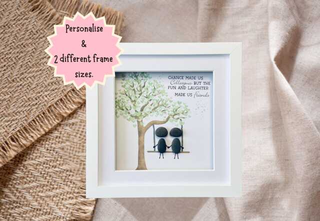Handmade Pebble Art Frame Gift For Best Friend - Unique Birthday Her Personalized Friendship Keepsake Unusual Bestie Idea - image 1
