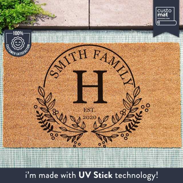 Monogrammed Floral Emblem Welcome Mat For Family - Personalised Unique Gift Handmade Entryway Decor - image 1