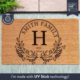 Monogrammed Floral Emblem Welcome Mat For Family - Personalised Unique Gift Handmade Entryway Decor - thumbnail 1