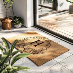 Monogrammed Floral Emblem Welcome Mat For Family - Personalised Unique Gift Handmade Entryway Decor - thumbnail 2