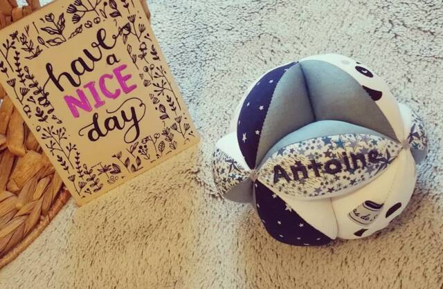 Montessori-style Gripping Ball With Bells in Liberty Adelajda & Panda Pattern - Personalised Your Little One's Name - image 1